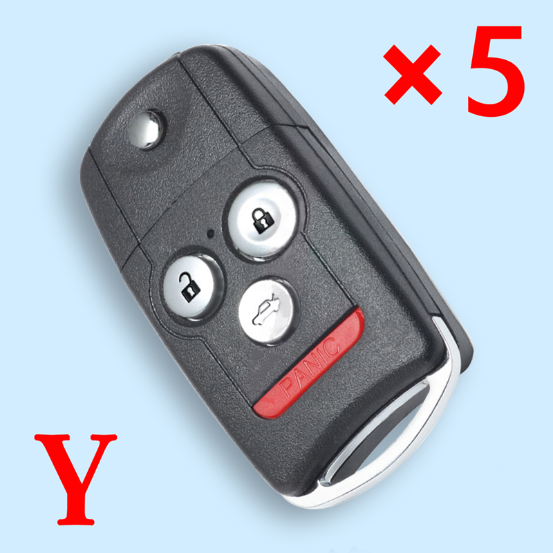 Flip Remote Key Case Shell Fob 4 Button Replacement for Acura MDX RDX TSX TL ZDX - Pack of 5
