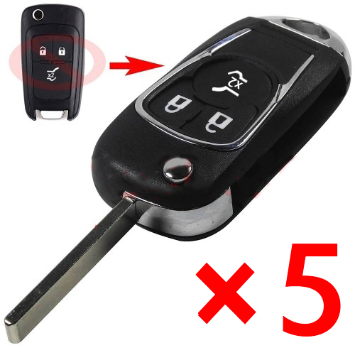Folding Remote Key Shell 3 Button HU100 for Chevrolet Opel - Pack of 5
