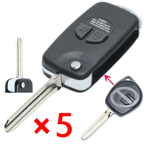Modified Folding Remote Key Shell 2 Button for Suzuki Grand Vitara Swift with Button Pad - pack of 5 
