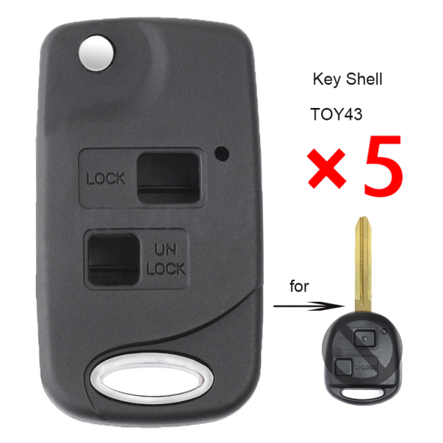 Modified Flip Remote Key Shell 2 Button for Toyota TOY43- pack of 5 