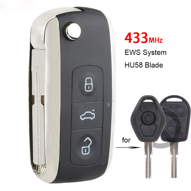 Bentley Style Folding Remote Key Fob 3 Button 433MHZ ID44 CHIP for BMW for BMW All Models 1995-2005 HU58