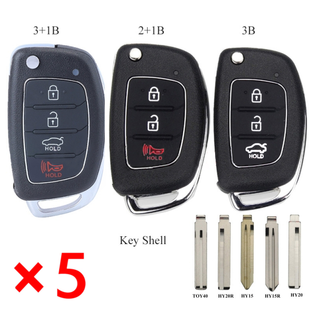 2+1 Button Flip Remote Key Shell Fob for Hyundai Solaris IX35 IX45 Elantra Santa Fe HB20 Verna Solaris HY20 Blade - pack of 5 