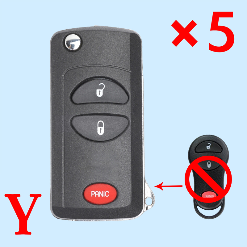 Folding Remote Key Shell Case Fob 2+1 Button for Chrysler Dodge Jeep - pack of 5 