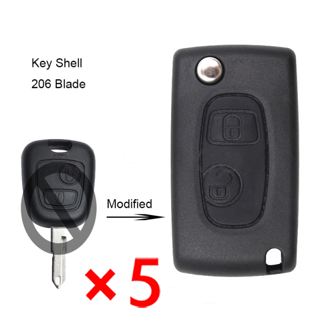Modified Flip Remote Key Shell 2 Button for Peugeot Citroen VA3L - pack of 5 