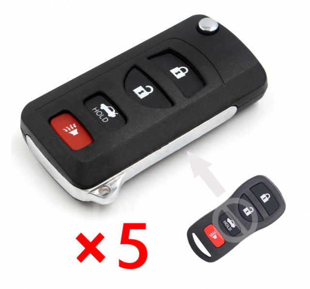 Modified Folding Remote Key Shell 4 Button for Nissan Altima Maxima - pack of 5 
