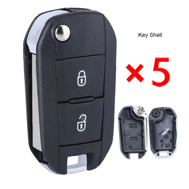 Flip Remote Key Shell 2 Button for Peugeot Citroen (With Battery Casing)HU83 Blade - pack of 5 