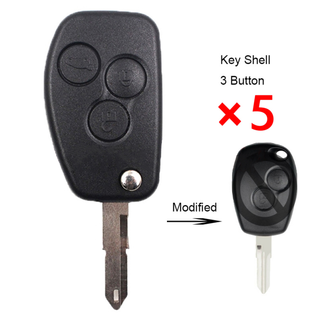 Modified Folding Remote Key Shell 3 Button for Renault - pack of 5 