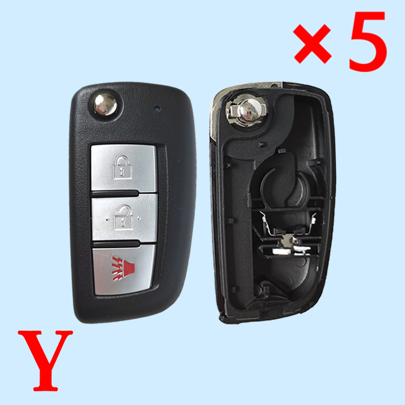 3 Button Flip Folding Uncut Blade Auto Car Key Cover Case for Nissan Sylphy Sunny NV200 March Tiida Qashqai - Pack of 5