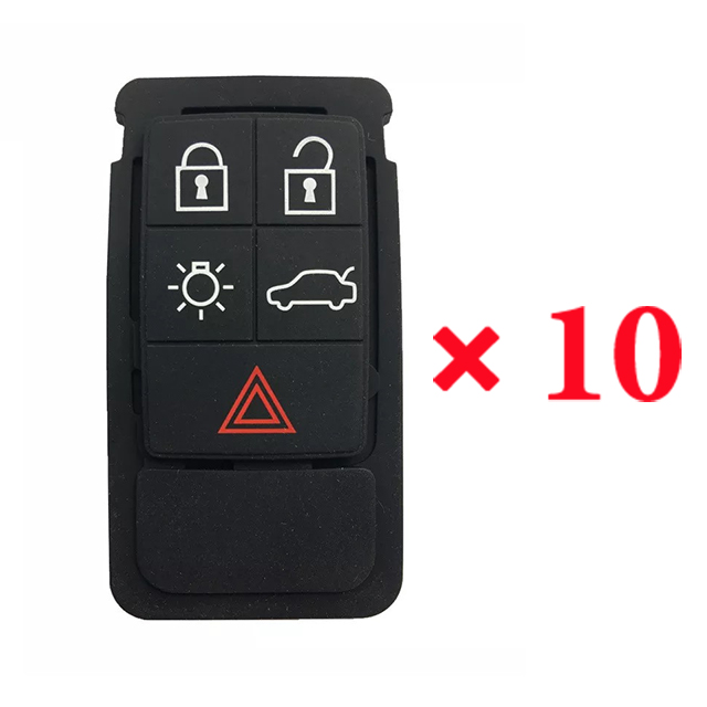5 Buttons Remote Key Rubber Pad Replacement FOB Fit for Volvo S60 S80 XC70 XC90 Black Rubber Mat Remote Key FOB Silicone Case - Pack of 10