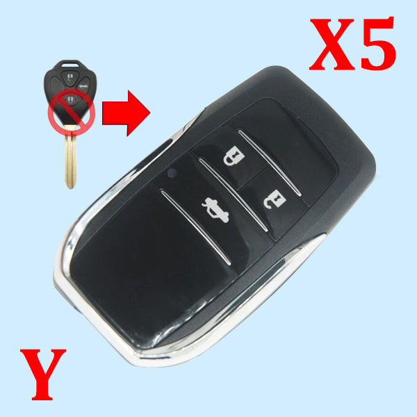 3 Buttons Modifiled Flip Remote Key Shell for Toyota -  Pack of 5