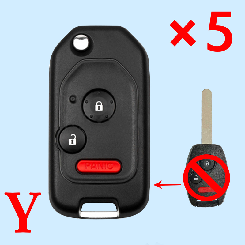 Remote Key Shell 3 Button Fob for Honda Accord Civic CRV + Button Pad- pack of 5 