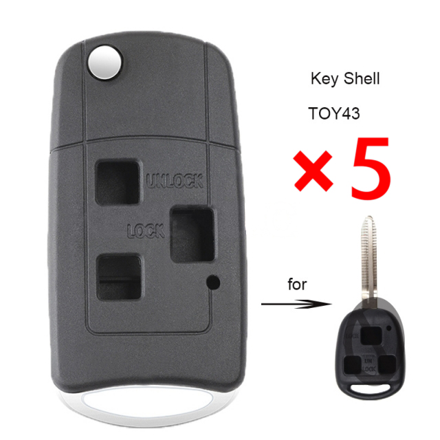Modified Folding Remote Key Shell 3 Button for Toyota Land Cruiser FJ Cruiser TOY43- pack of 5 