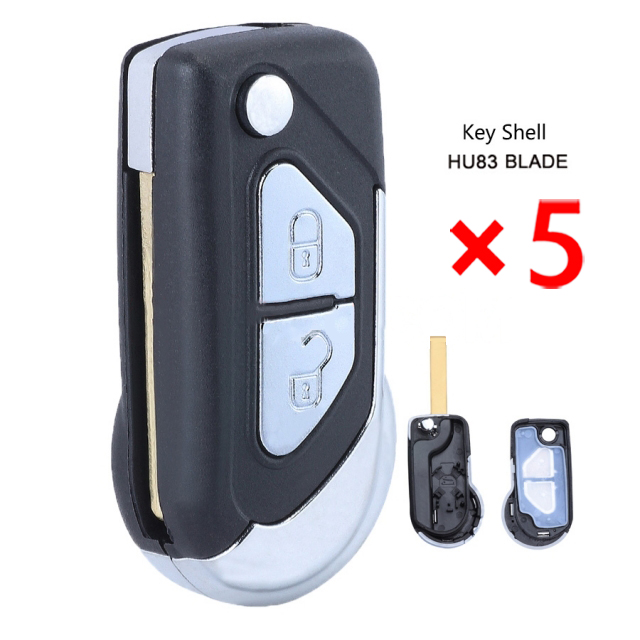 Replacement Folding Flip Key Remote Key Shell Case 2 Button for Citroen C3 DS3 HU83 Blade - pack of 5 