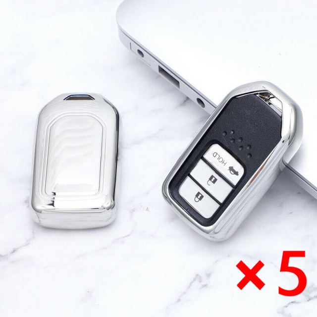 5PCS/Lot TPU Remote Key FOB Cover Protective Case Holder for Honda Accord Civic CR-V Fit-Silver Color