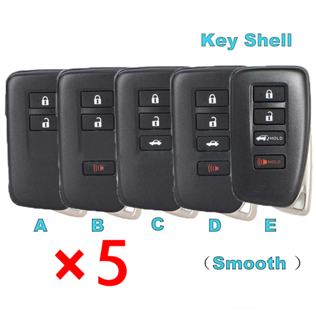 Smart Remote Control Key Shell Case for Lexus (SUV) TOY12 （Smooth ） Model E- pack of 5 