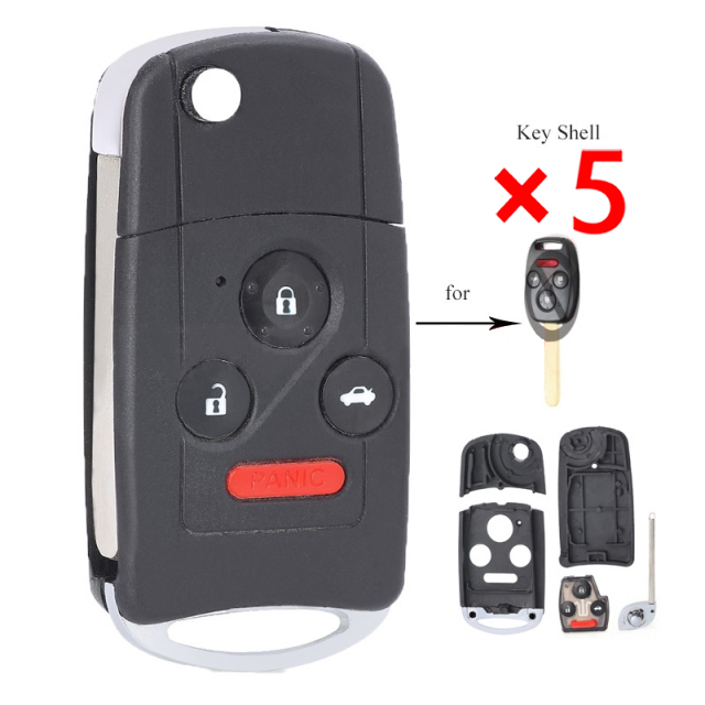 Flip Remote Key Shell Case Fob 4B for Honda Accord Civic Pilot W/ Button Pad - pack of 5 
