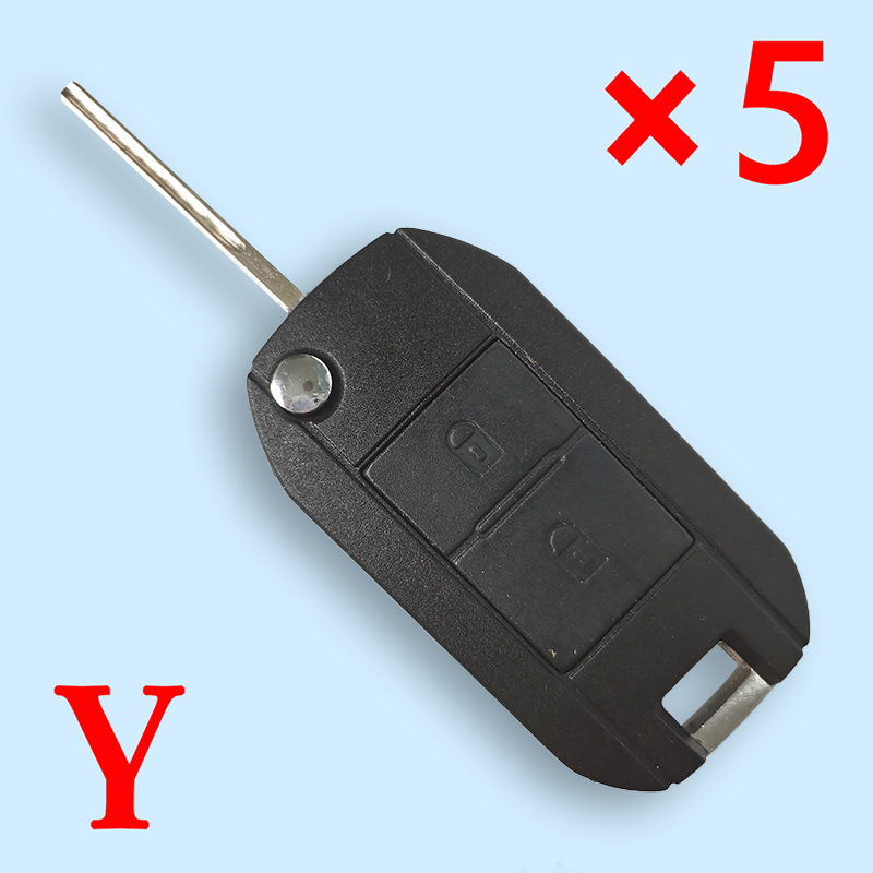 Flip Remote Key Shell 2 Button for Peugeot Citroen (With Battery Casing) VA2 Blade - pack of 5 