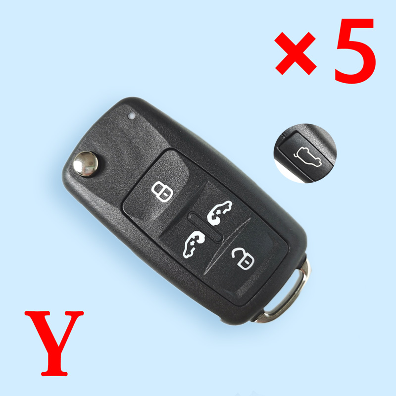 Uncut 4+1 Buttons Folding Flip Remote Key Shell Cover Fob housing for Volkswagen - Pack of 5