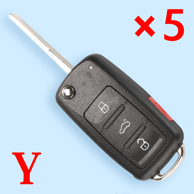 4 Buttons Folding Flip Remote Car Key Shell 202AD For VW Caddy Eos Golf Jetta Beetle Polo Up Tiguan Touran - Pack of 5