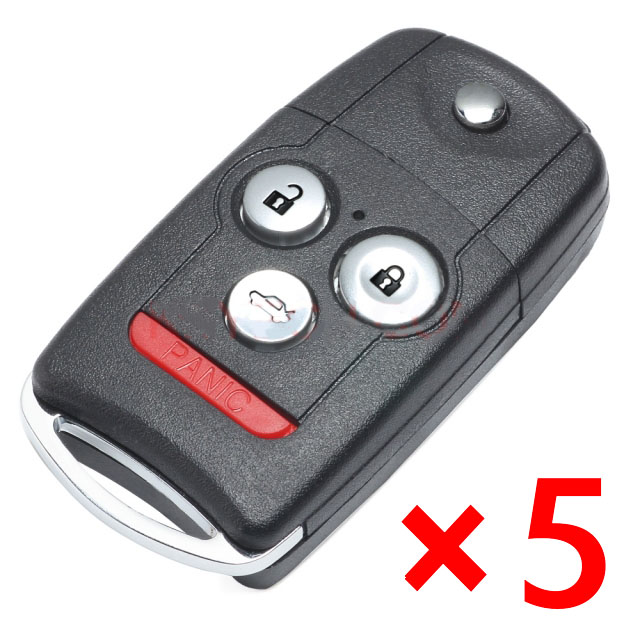 Flip Remote Key Case Shell Fob 4 Button Replacementfor Acura MDX RDX TSX TL ZDX - Pack of 5