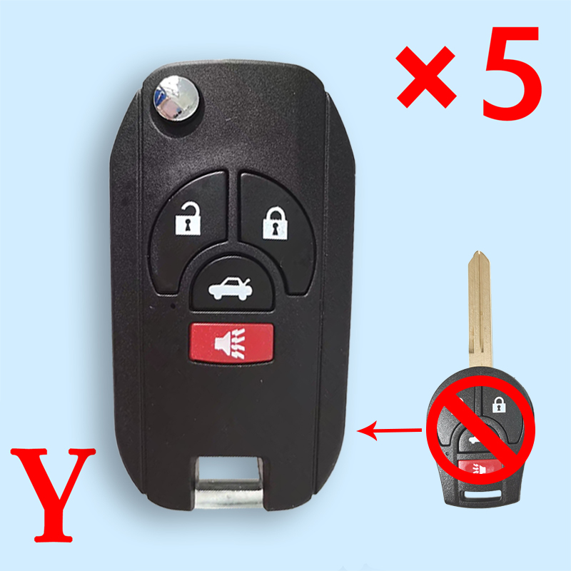 Modified Folding Remote Key Shell 3+1 Button for Nissan Maxima Altima Sentra Versa - pack of 5 