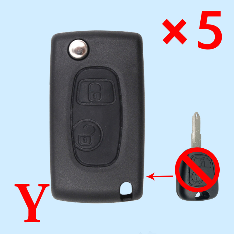 Modified Flip Remote Key Shell 2 Button for Peugeot Citroen VA3L - pack of 5 