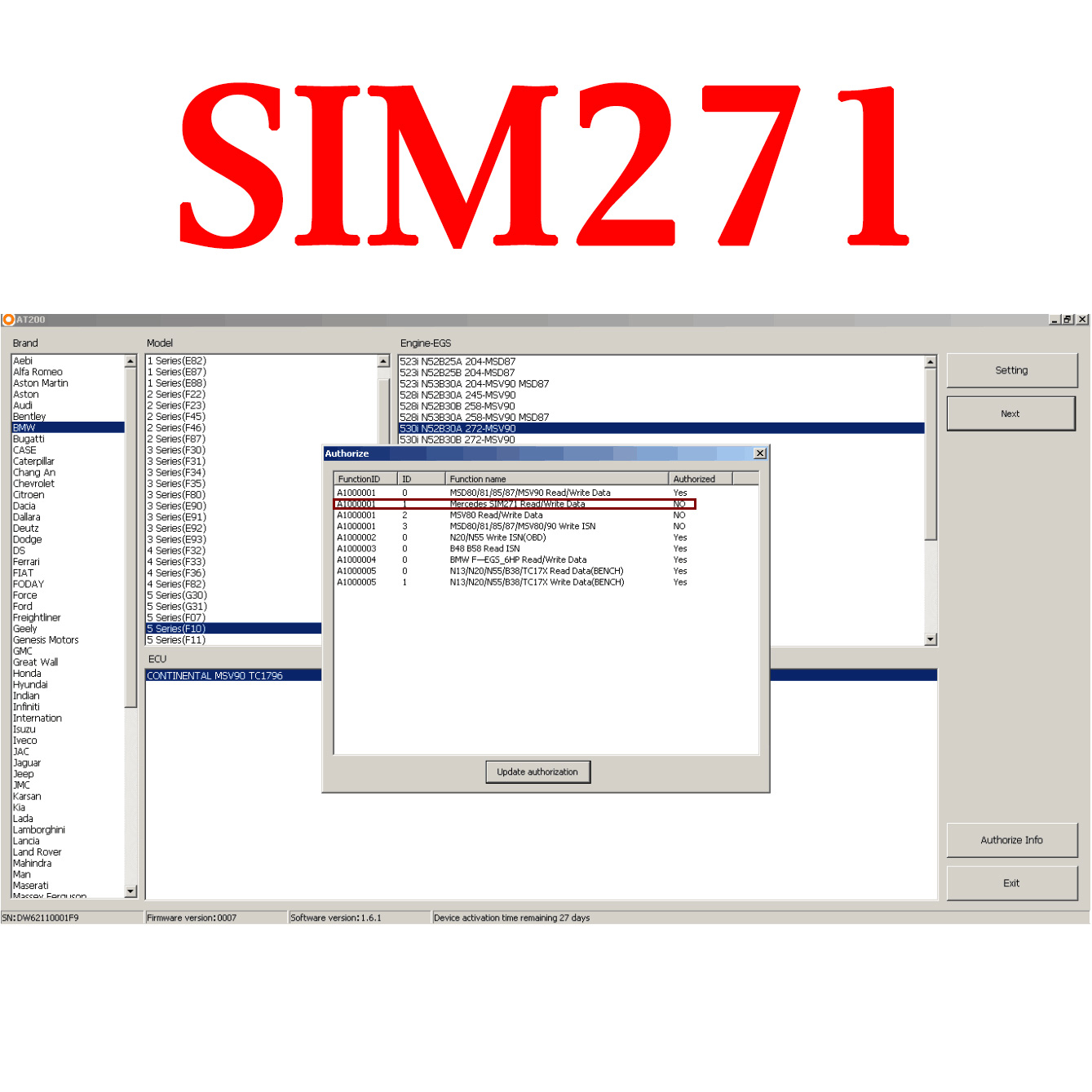 Update Service for AT-200 to Read Write Mercedes SIM271 Data
