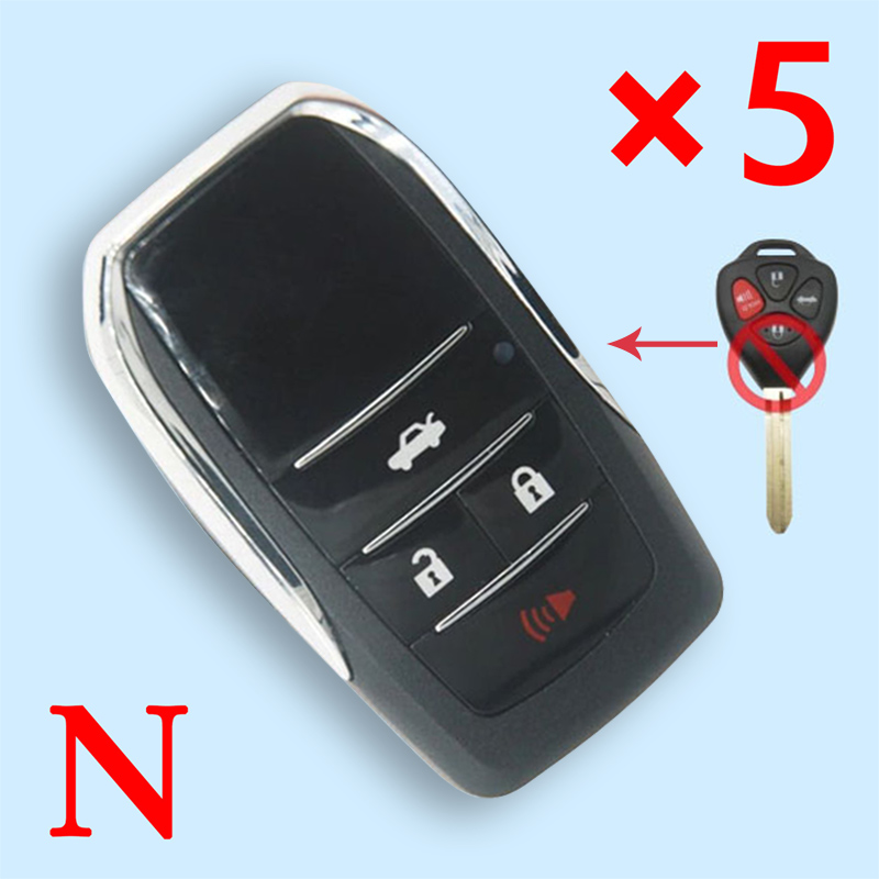 3 + 1 Buttons Modifiled Flip Remote Key Shell for Toyota  ~  Pack of 5