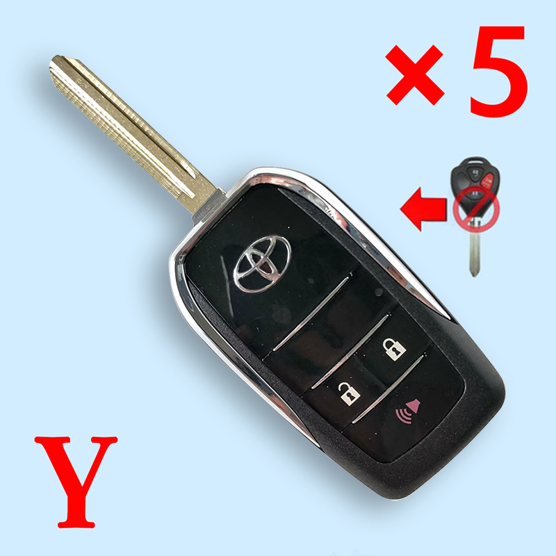 2 + 1 Buttons Modifiled Flip Remote Key Shell for Toyota  ~  Pack of 5