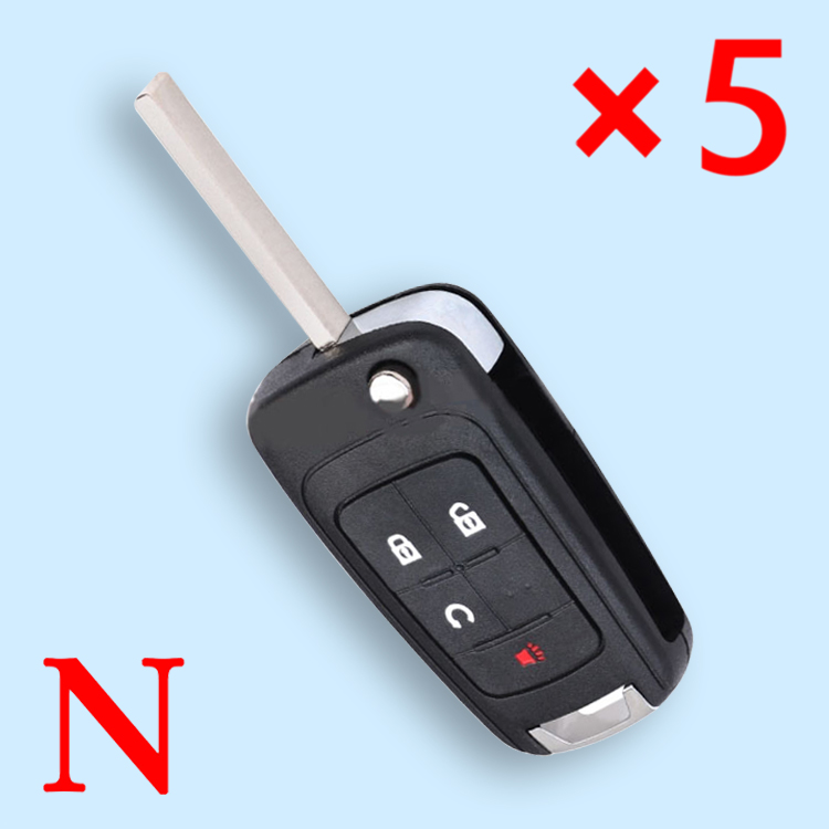 OEM Quality Flip Remote Key Shell 3+1 Button for Chevrolet Opel HU100 No Logo - Pack of 5