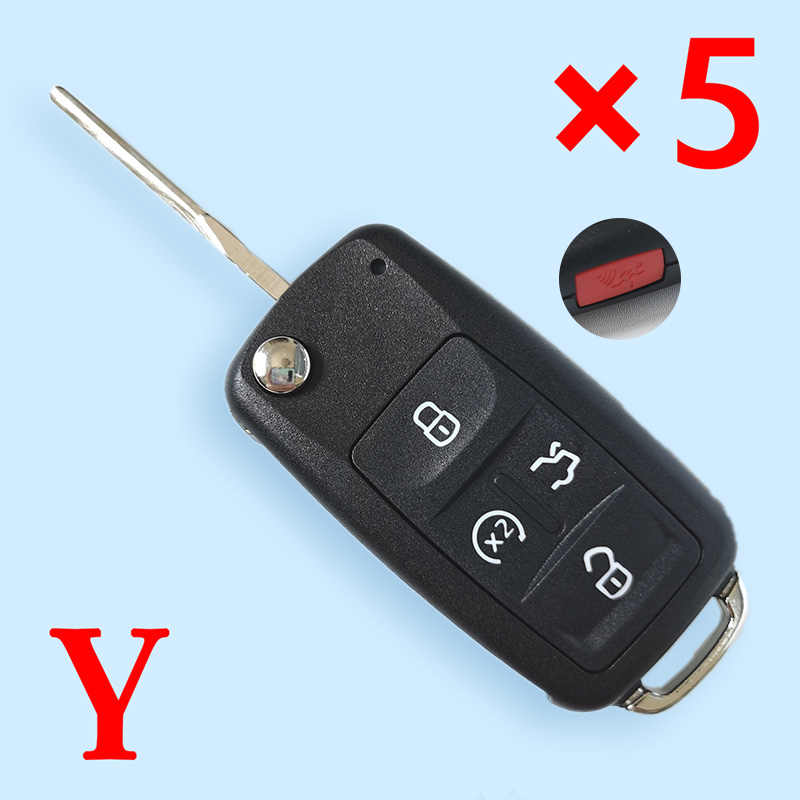 Uncut 4+1 Buttons With Panic Button Folding Flip Remote Key Shell for Volkswagen - Pack of 5