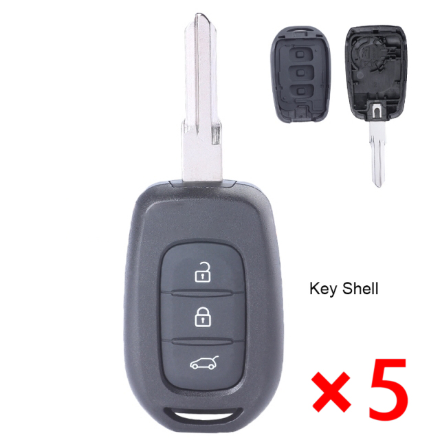 Remote Key Shell Case Fob 3 Button for Renault Duster Dokker Trafic Master 2013-2017 - pack of 5 